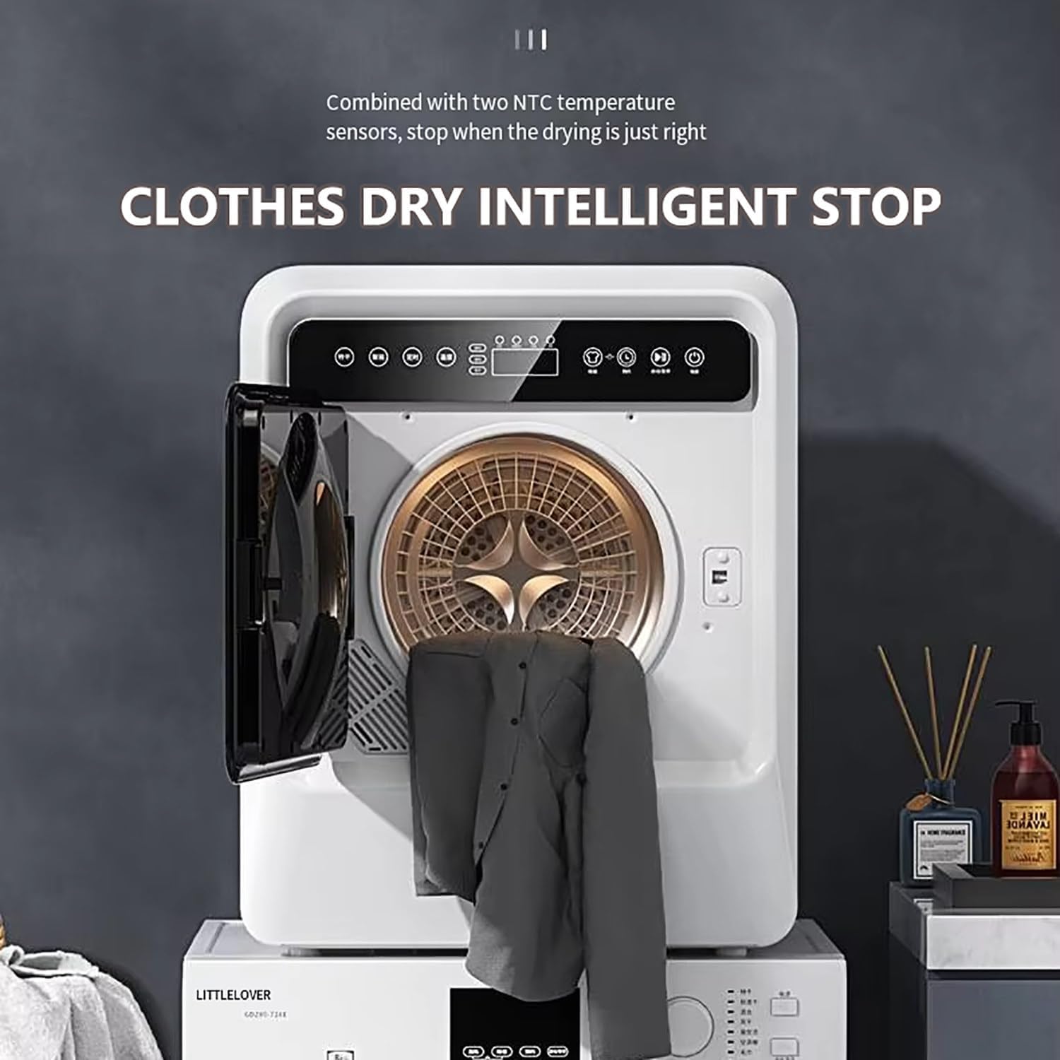 Small Tumble Dryer With LCD Smart Touch Panel, 4Kg Drying Capacity, 3 Temperatures, Stainless Steel Inner Tube, 36.3 Lbs Portable Dryers For Laundry 1000W