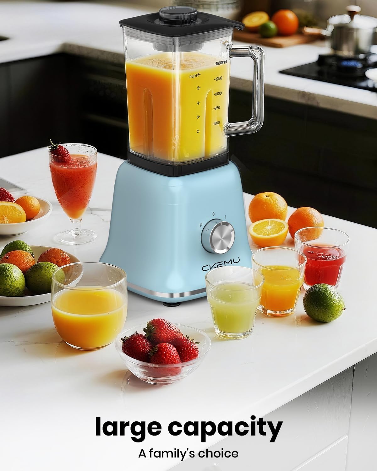 Professional Blender For Smoothies, 58 Oz Glass Jar, Glass Blender Including Puree & Crush Ice Functions, 750 Watts, B02 (Blue)