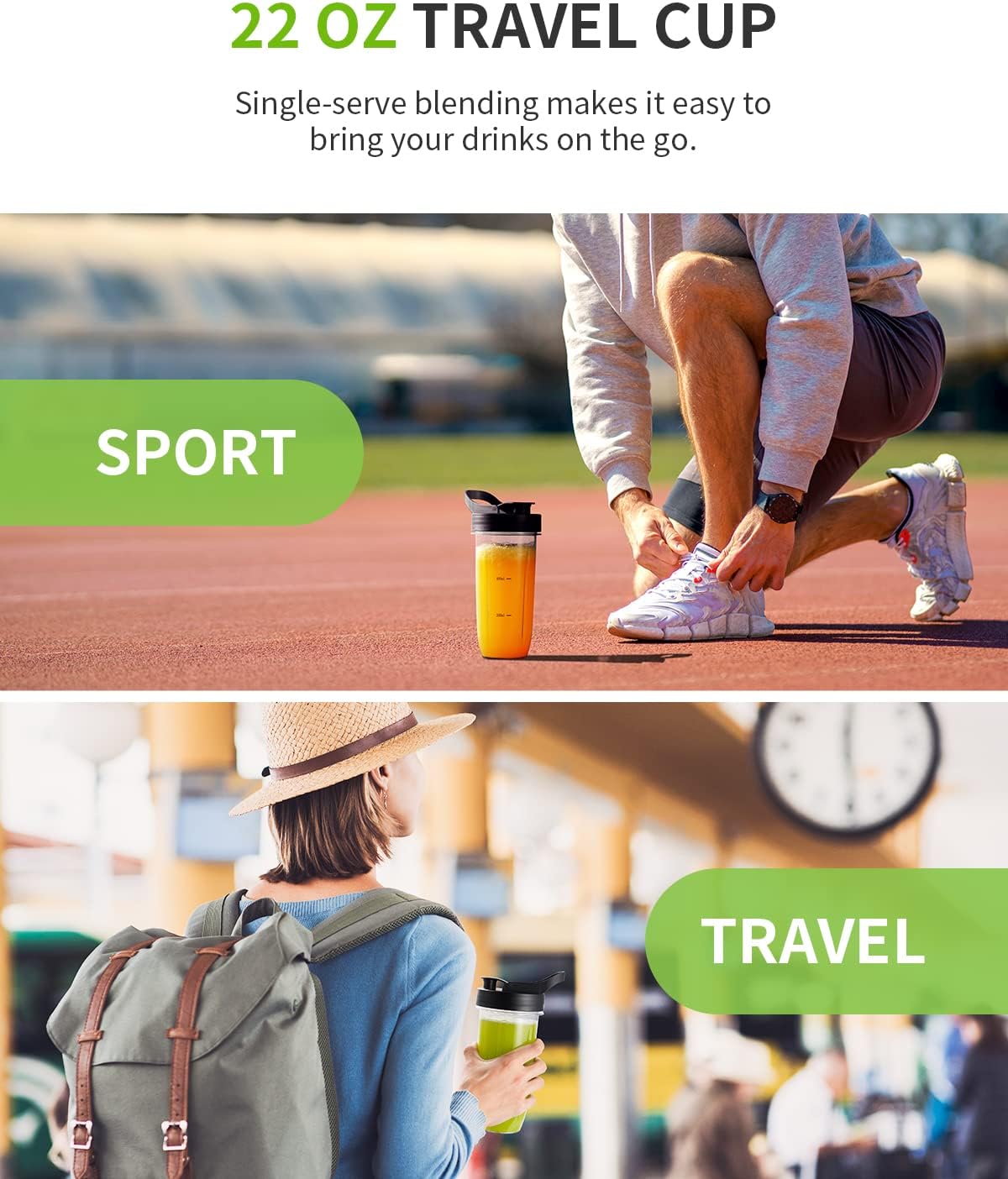 GDOR 1200W Blender for Smoothies and Shakes, 52 Oz Countertop Blender & 22 Oz Personal Blender Combo, 6-leaf Blade, 3 Adjustable Speed for Juices, Frozen Fruit Drinks, Sauces, Self-Cleaning