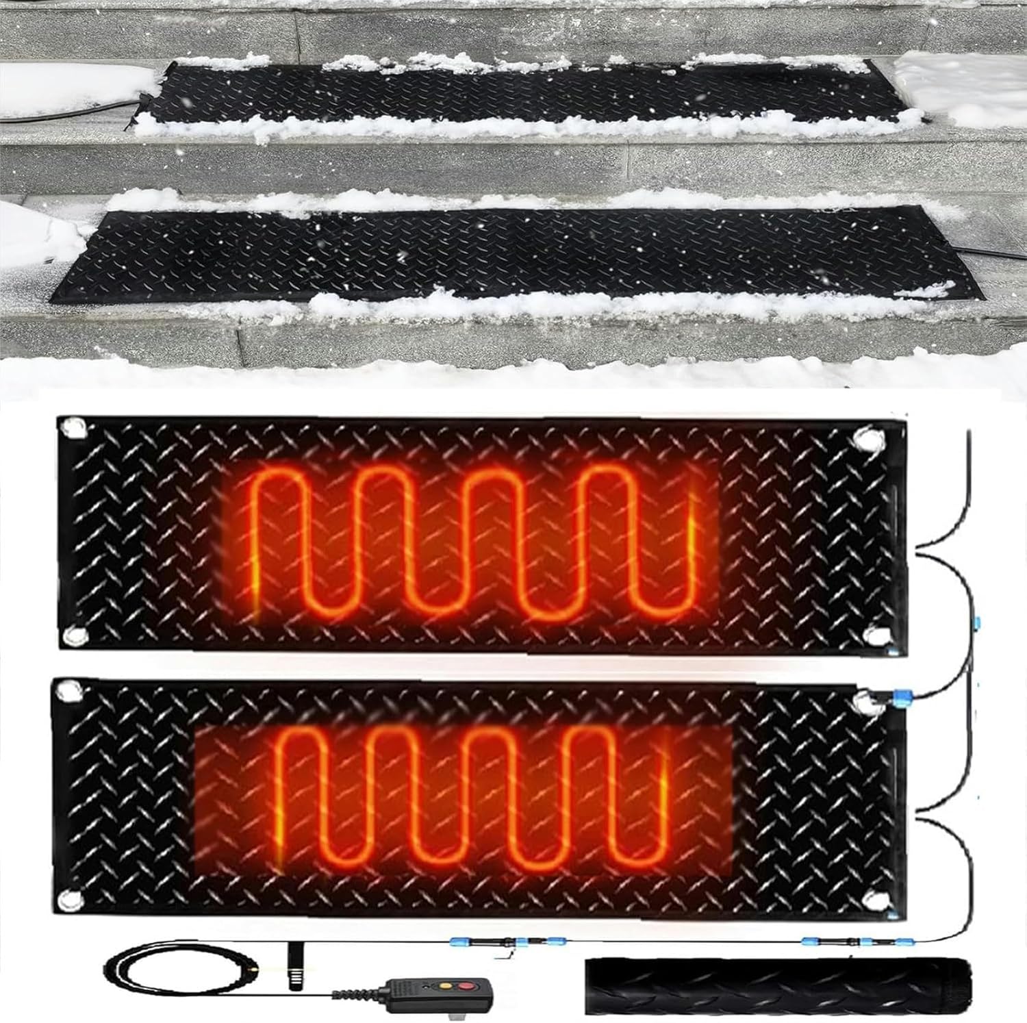 AMNOOL Snow Melting Walkway Mat Roof Heat Panel for Ice Dams Non Slip Rubber Heated Mat Black Roof Heated Outdoor Mats for Winter