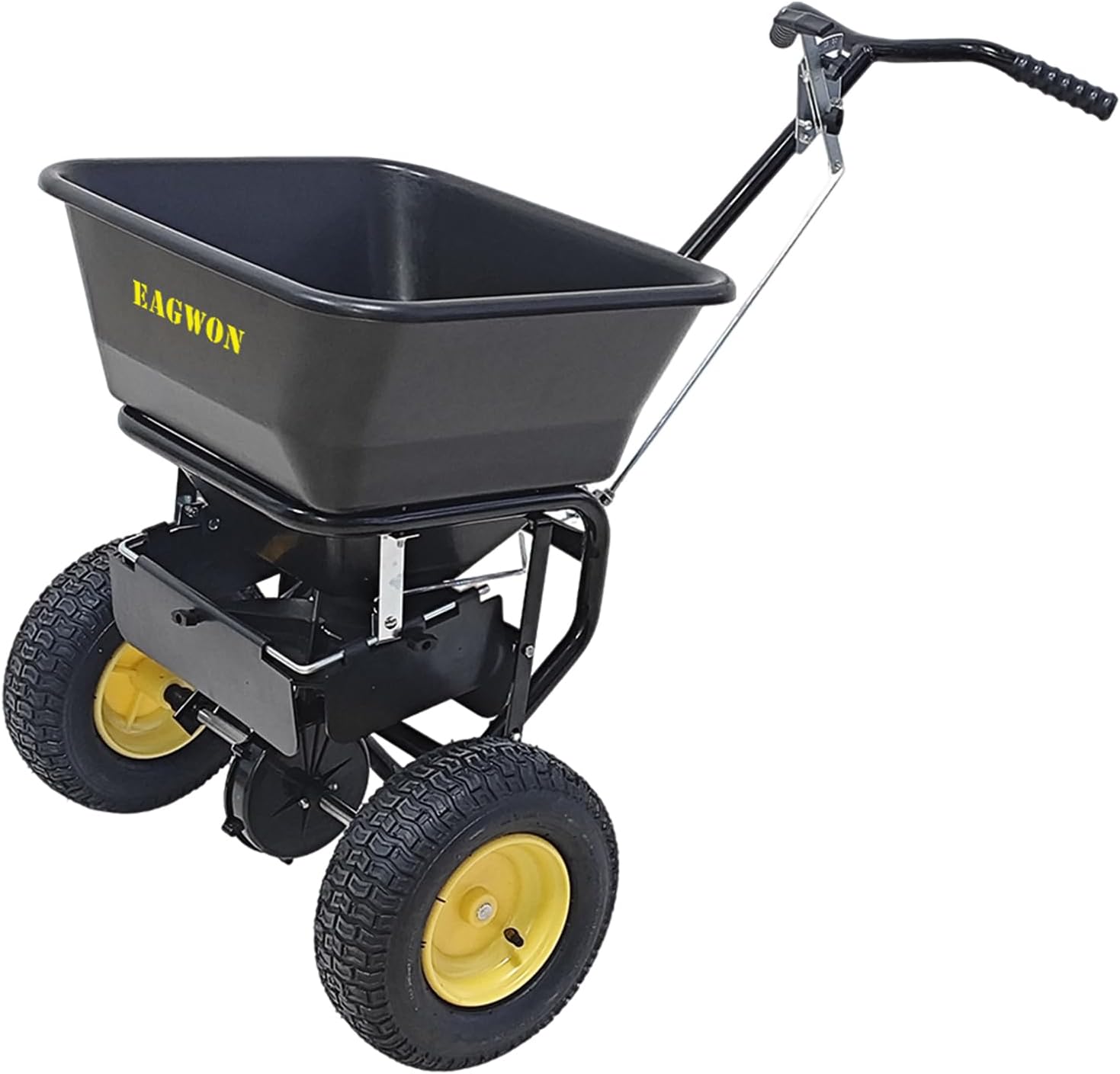 Walk-Behind Push Broadcast Spreader - Commercial All Season, 100lb Capacity, 13in All-Terrain Pneumatic Tires, Grate/Cover/Enclosed Gearbox Included, for Seed/Fertilizer/Salt/Snow Melt