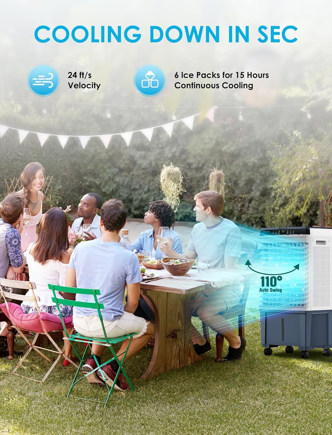 Air Choice Swamp Cooler, 1800 CFM Evaporative Air Cooler with 5.3 Gal Water Tank, 110° Auto Swing, 3 Fan Speeds, 6 Ice Packs, Remote, 12H Timer, Portable Air Cooling Fan for Outdoor & Indoor, Grey