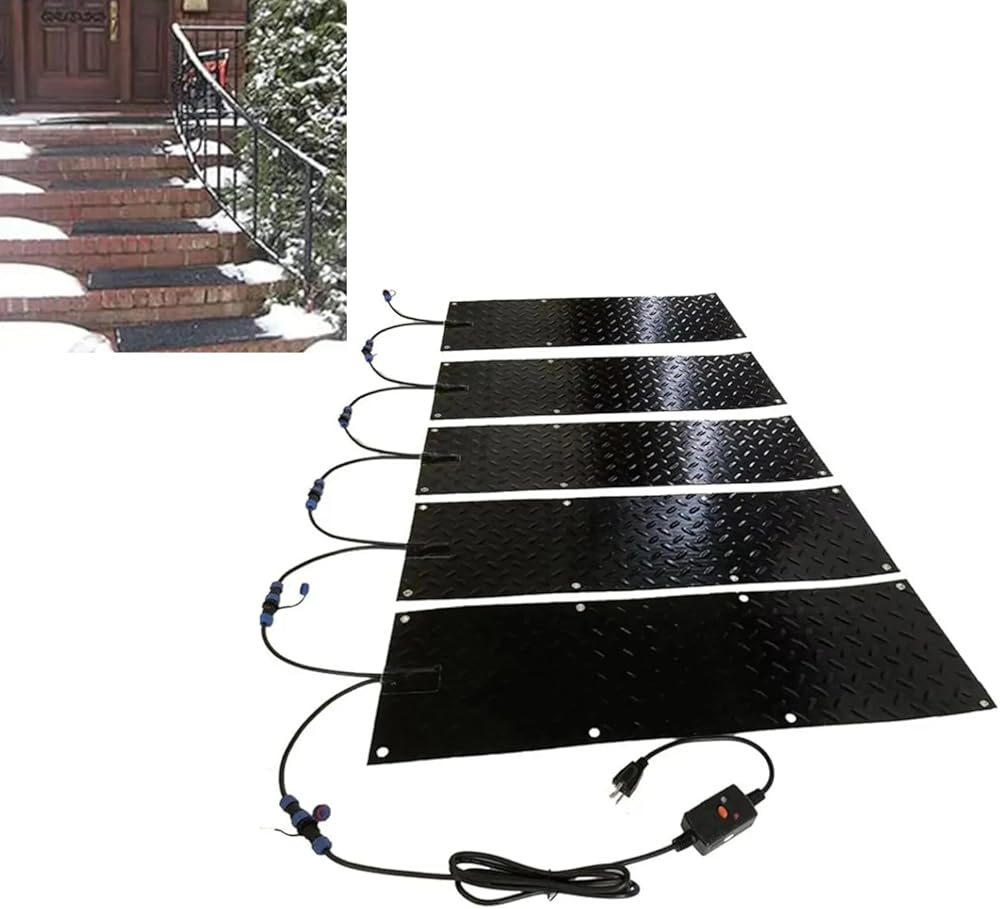 2024 New Upgrade Heated Snow Melting Mats Non-Slip Winter Ice Melt Mats 2 in/h Melting Speed Snow Melting System for Stairs and Driveway(Size:10x30inch,Color:5pcs)
