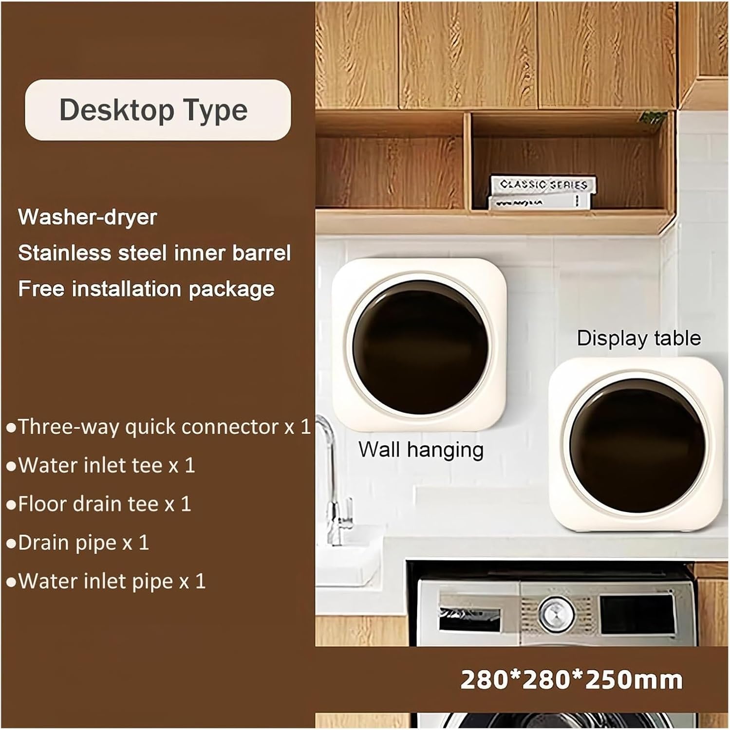 Portable 2-in-1 Washer Dryer Combo, 3.5L Mini Washing Machine with LCD Touch Panel & Stainless Steel Drum, for Underwear/Socks, Wall Mount or Tabletop Use(Desktop)
