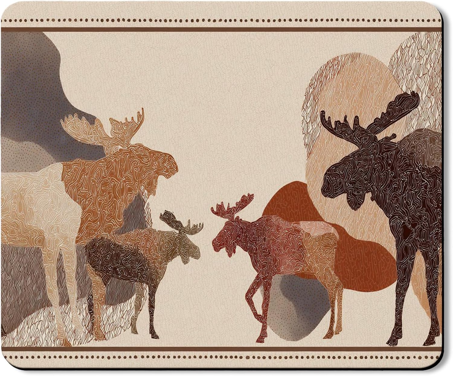 Moose Washer Dryer Top Protector Mat, Earthy Abstract Animal Design Laundry Machine Dust Cover, Rustic Nature Rubber Anti-slip Waterproof Washer And Dryer Mats for Home 20x24 Inch