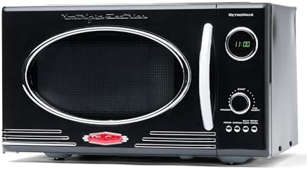 Nostalgia Retro Countertop Microwave Oven - Large 800-Watt - 0.9 cu ft - 12 Pre-Programmed Cooking Settings - Digital Clock - Kitchen Appliances - Black