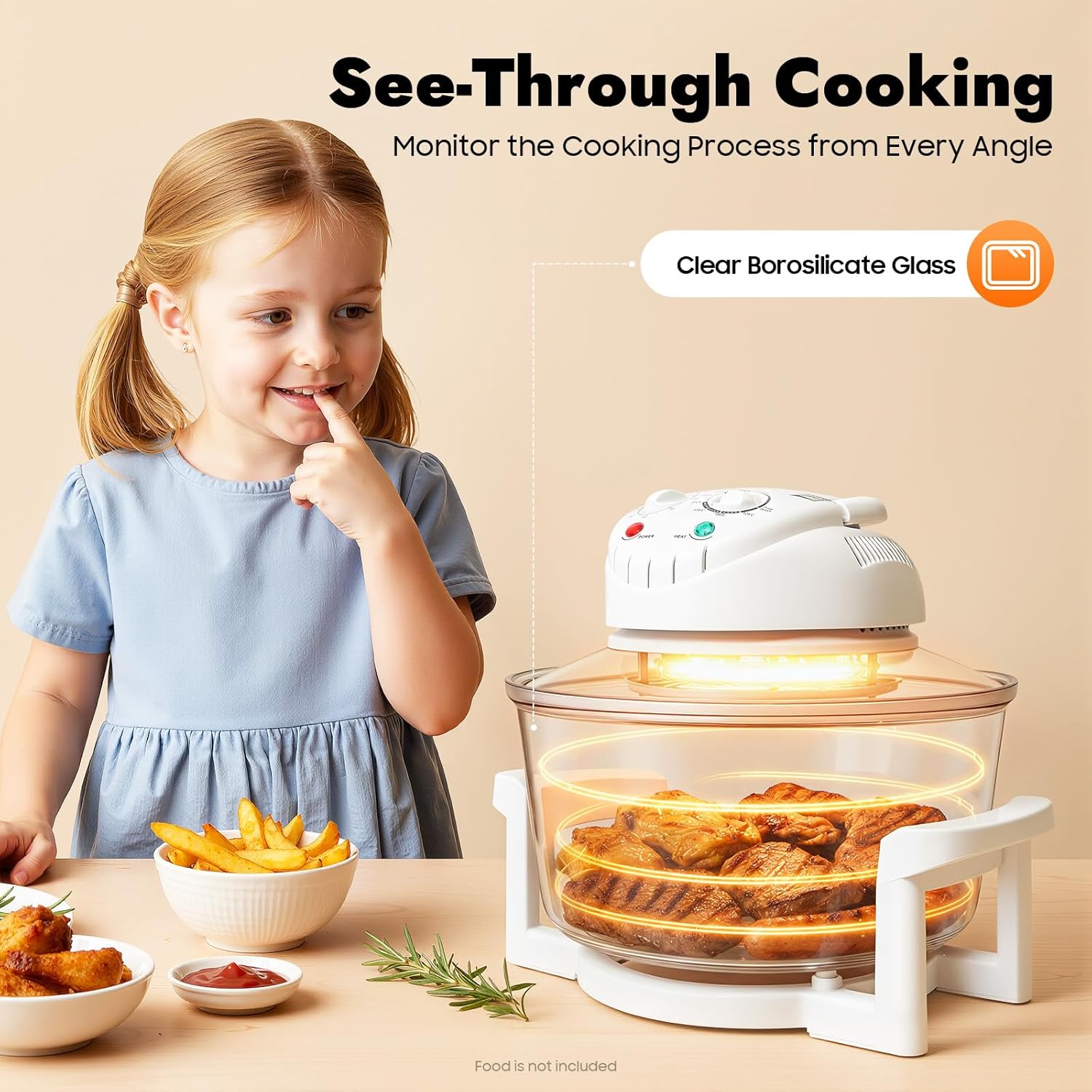 17.96Qt Extra Large Glass Turbo Air Fryer, 360° Viewable Airy Fryer with Expansion Ring, 1200W-1400W Electric Oven with Grill for Home Kitchens, Family Gatherings