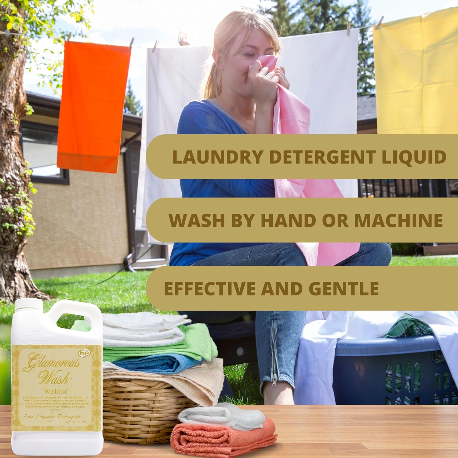 Worldwide Nutrition Bundle: Tyler Candle Company Glamorous Wash Wishlist Scent Fine Laundry Liquid Detergent - Hand and Machine Washable - 907g (32 Fl Oz) Container and Multi-Purpose Key Chain