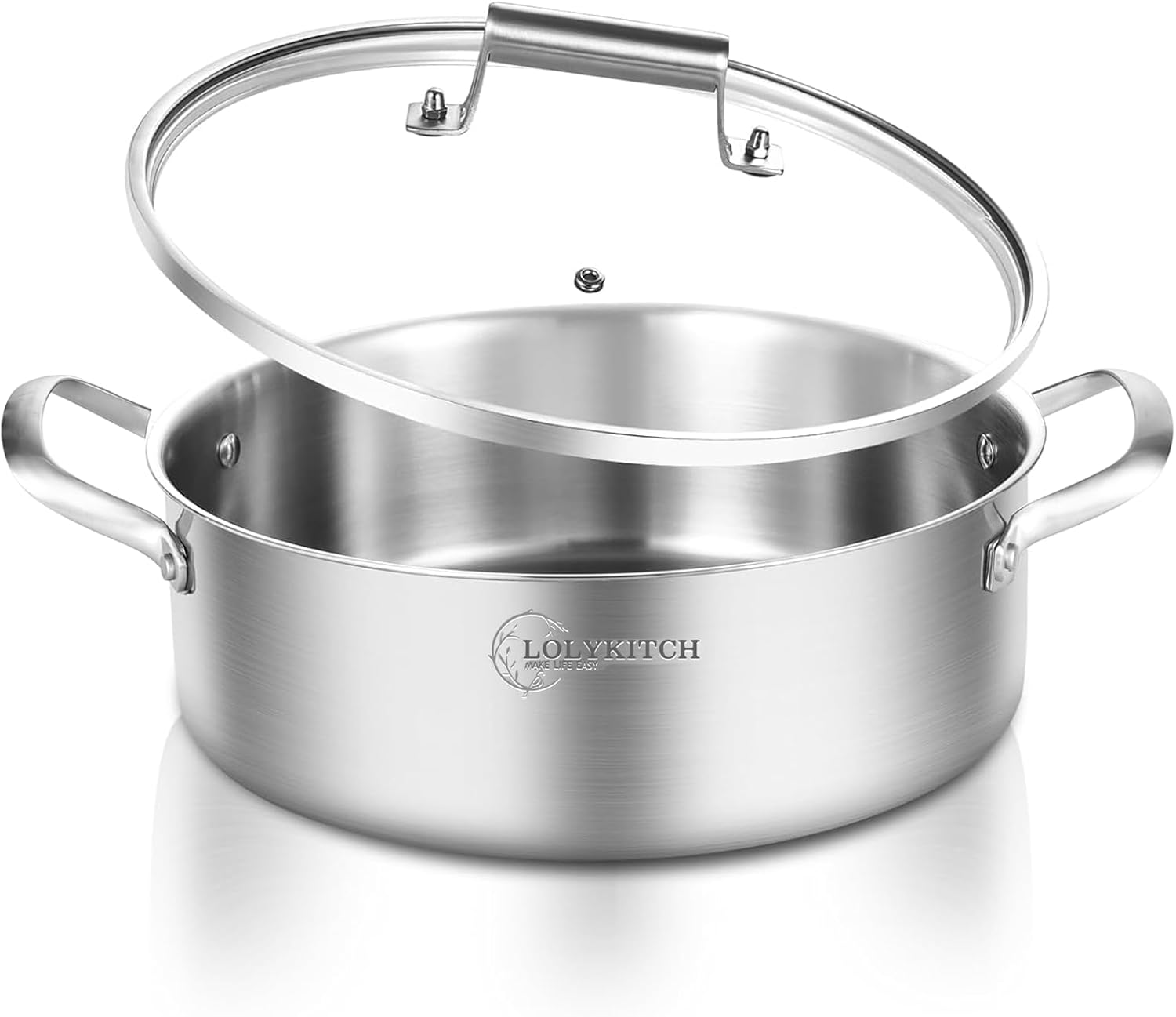 LOLYKITCH 8 Quarts Tri-Ply Stainless Steel Sauté Pan with Lid,13 Inch Deep Frying Pan,Large Skillet,Jumbo Cooker,Induction Cooking Pot,Dishwasher and Oven Safe.