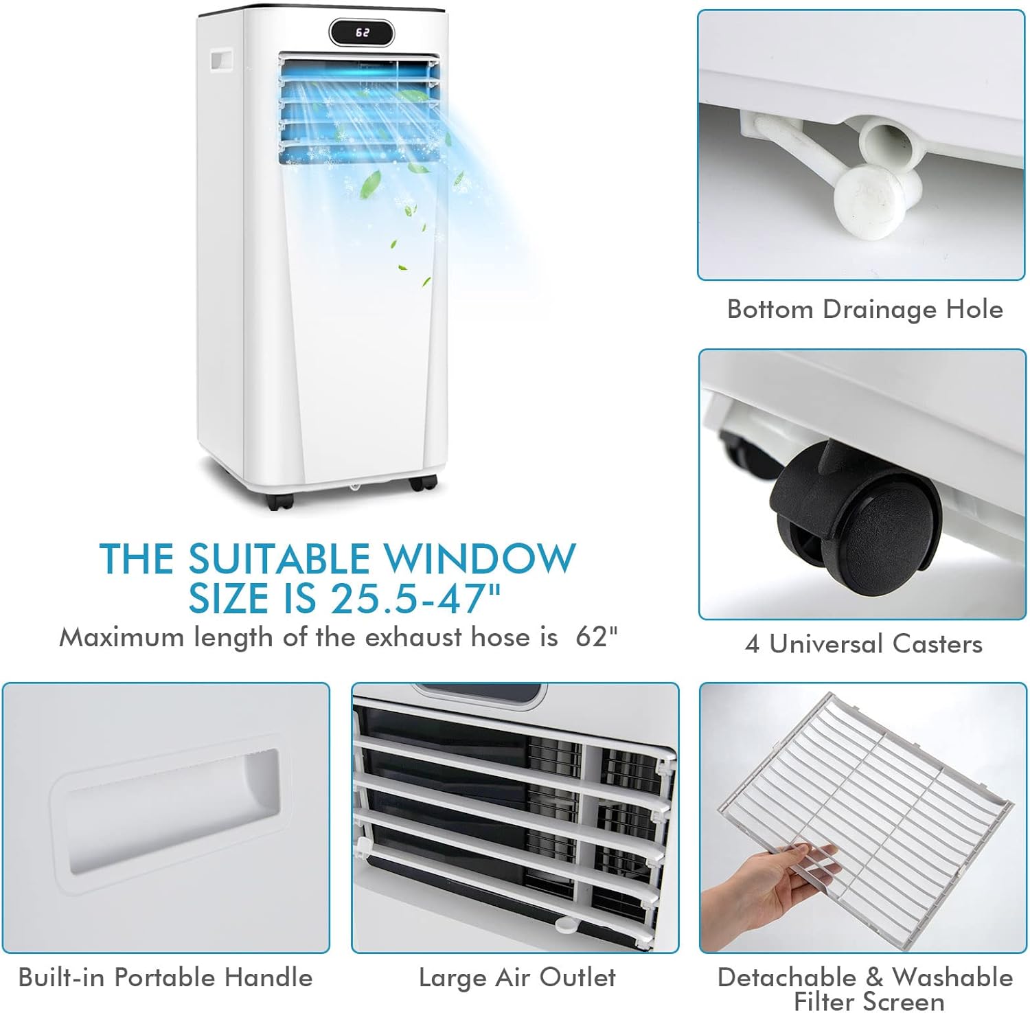 GOFLAME 10000BTU Portable Air Conditioner, 3-IN-1 Air Cooler & Dehumidifier with Remote Control, Sleep Mode, 2 Speeds and 24H Timer, Air Cooling Fan for Home & Office, White