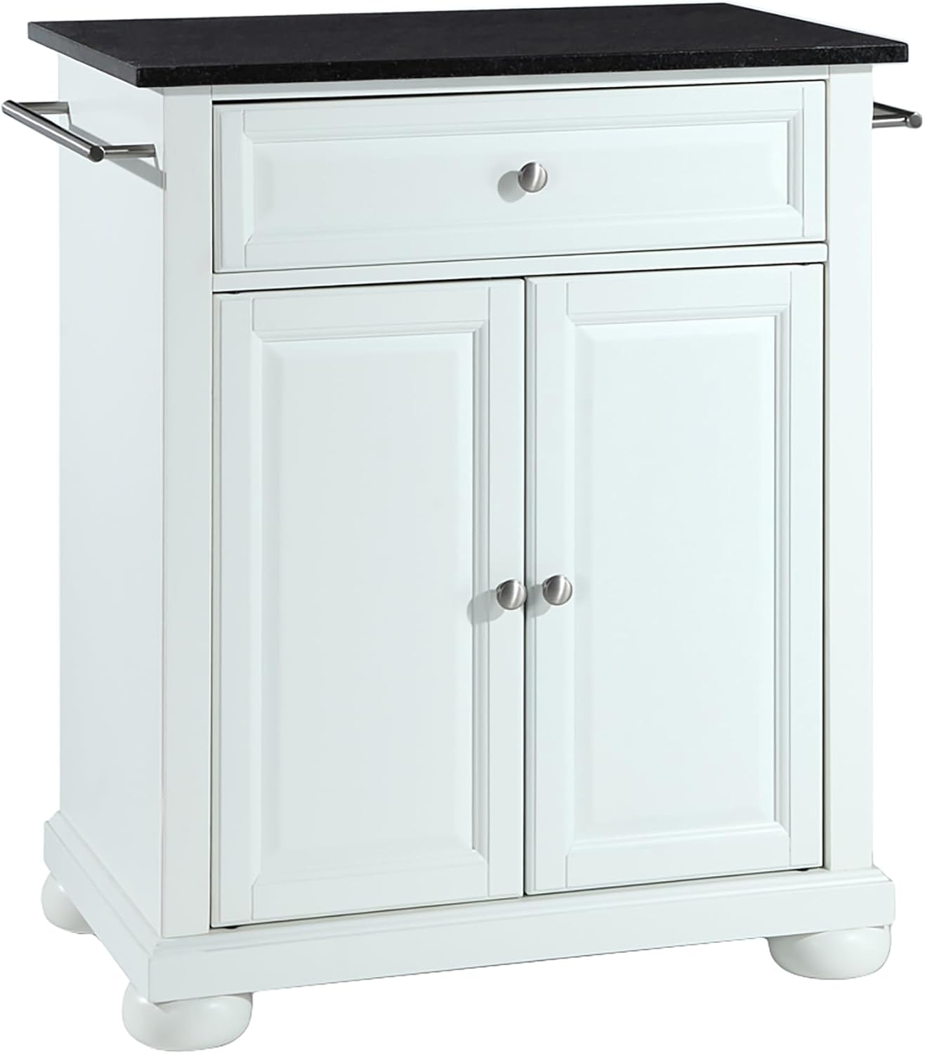 Crosley Furniture Alexandria Granite Top Small Portable Rolling Kitchen Island Storage Cart, Microwave Stand, White