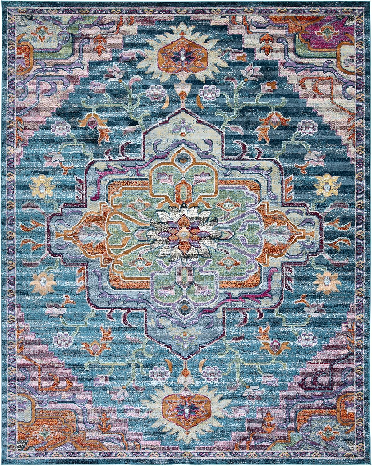SAFAVIEH Crystal Collection Area Rug - 9' x 12', Teal & Rose, Medallion Distressed Design, Non-Shedding & Easy Care, Ideal for High Traffic Areas in Living Room, Bedroom (CRS501T)