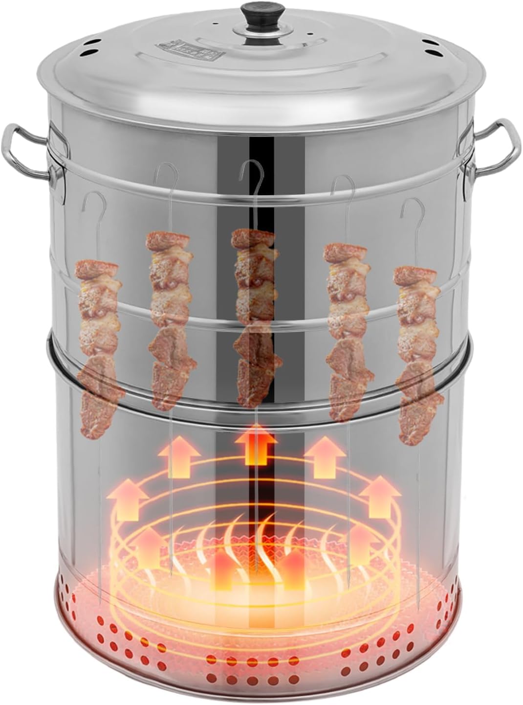 Large Portable Charcoal Grills, 2 in 1 Vertical Smoker, 360° Smokeless Stainless Steel BBQ Grill Barrel for Outdoor Barbecue, Camping, And Backyard Cooking