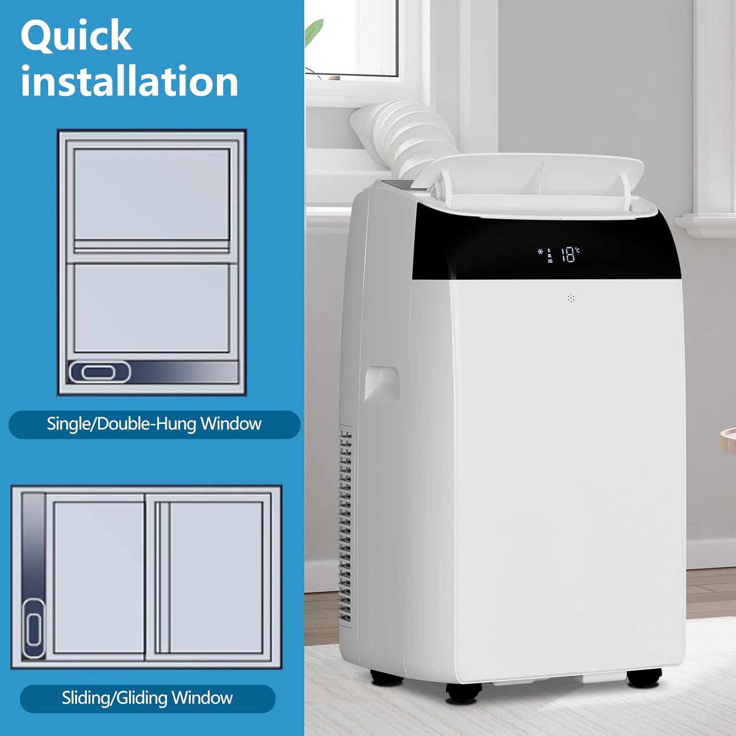 14,000 Btu Portable Air Conditioner, 3 in 1 Air Conditioner with Dehumidifier & Fan Modes, Energy-Efficient, Ultra-Quiet AC Unit with Remote Control & 24H Timer,White