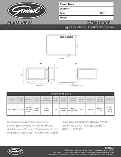 General GEW1000E 1000W Digital Microwave