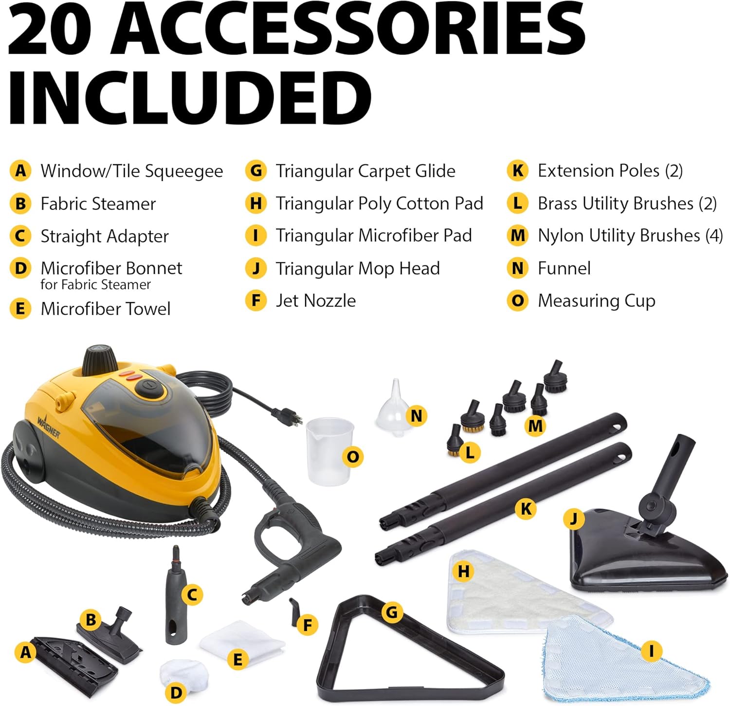 Wagner Spraytech C900134 925e Elite Steamer Multi-Purpose Mop with 20 Accessories for Chemical-Free Steam Cleaning, Hardwood Floors, Tile, and More