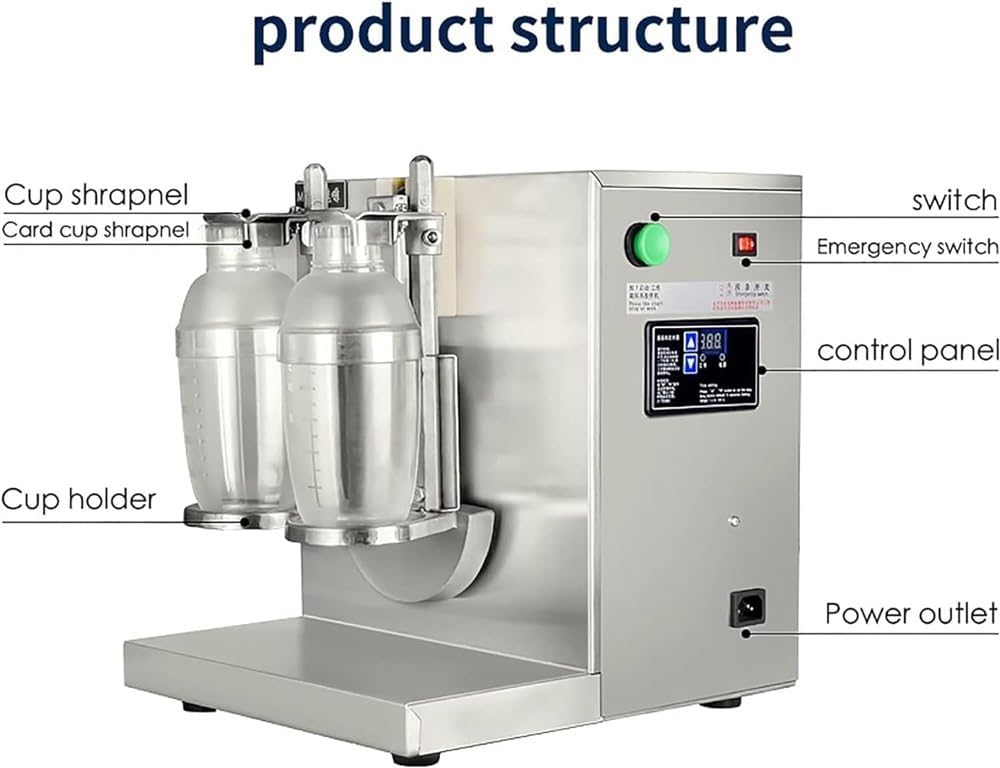 Stainless Steel Double Station Auto Control Mixer Blender,Bubble Boba Milk Tea Shaker Machine, with 2pcs 750ml Stainless Steel Cups and 2pcs 700ml Plastic Cups,