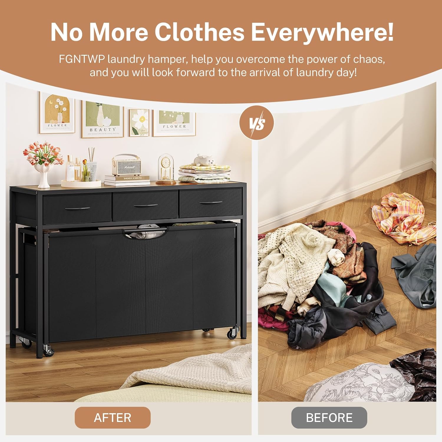 Laundry Sorter, Rolling Laundry Hamper with 4 Section Pull-Out Bags, 300L Large Laundry Basket Organizer with 3 Drawers, Laundry Hamper with Wheels for Laundry Room Organization, Bathroom, Bedroom