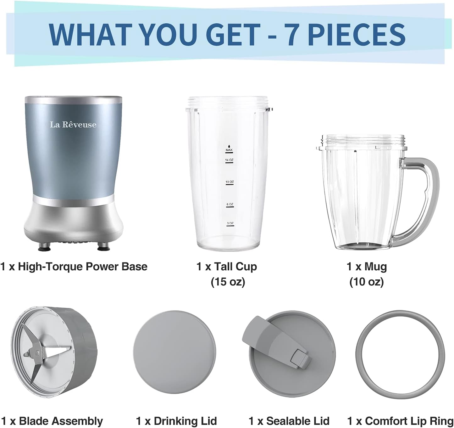 La Reveuse 250W Smoothie Blender (Pearl Blue) + La Reveuse Small Food Chopper (Silver)