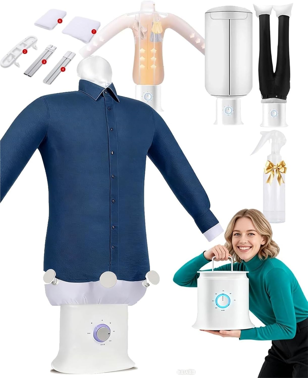Automatic Ironing Machine, 2026 Upgraded Hands Free 2.0, 8 Minutes Quick Ironed Dry, 6 in 1 Plancha Automática Para Ropa, Hot Air Shirt Steamer(1Pcs+Cover)