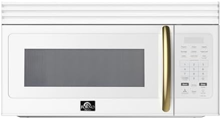 FORNO Scalo 30-Inch Over-the-Range Microwave, 1.6 cu.ft – White Finish with Antique Brass Accents – 300 CFM Ventilation, Touch Control Panel, LED Interior Lighting – FOTR3007-30WHT