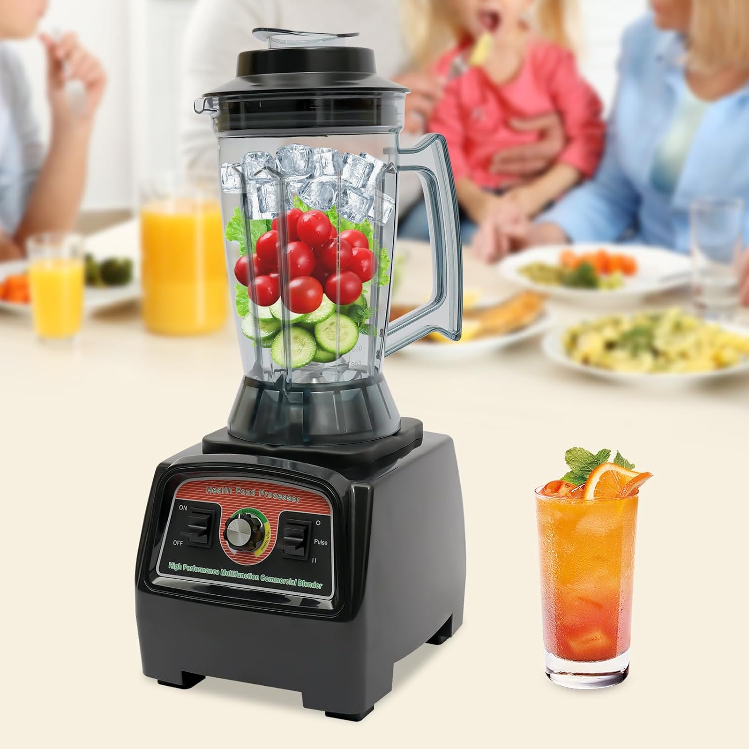 Commercial Countertop Blenders 3.9L Blenders Mixer Power Juicer 2800W Blenders Heavy Duty Food Processor with 4 Turbulence Bars Food Processor Mixer Blenders for Ice Cream, Smoothies