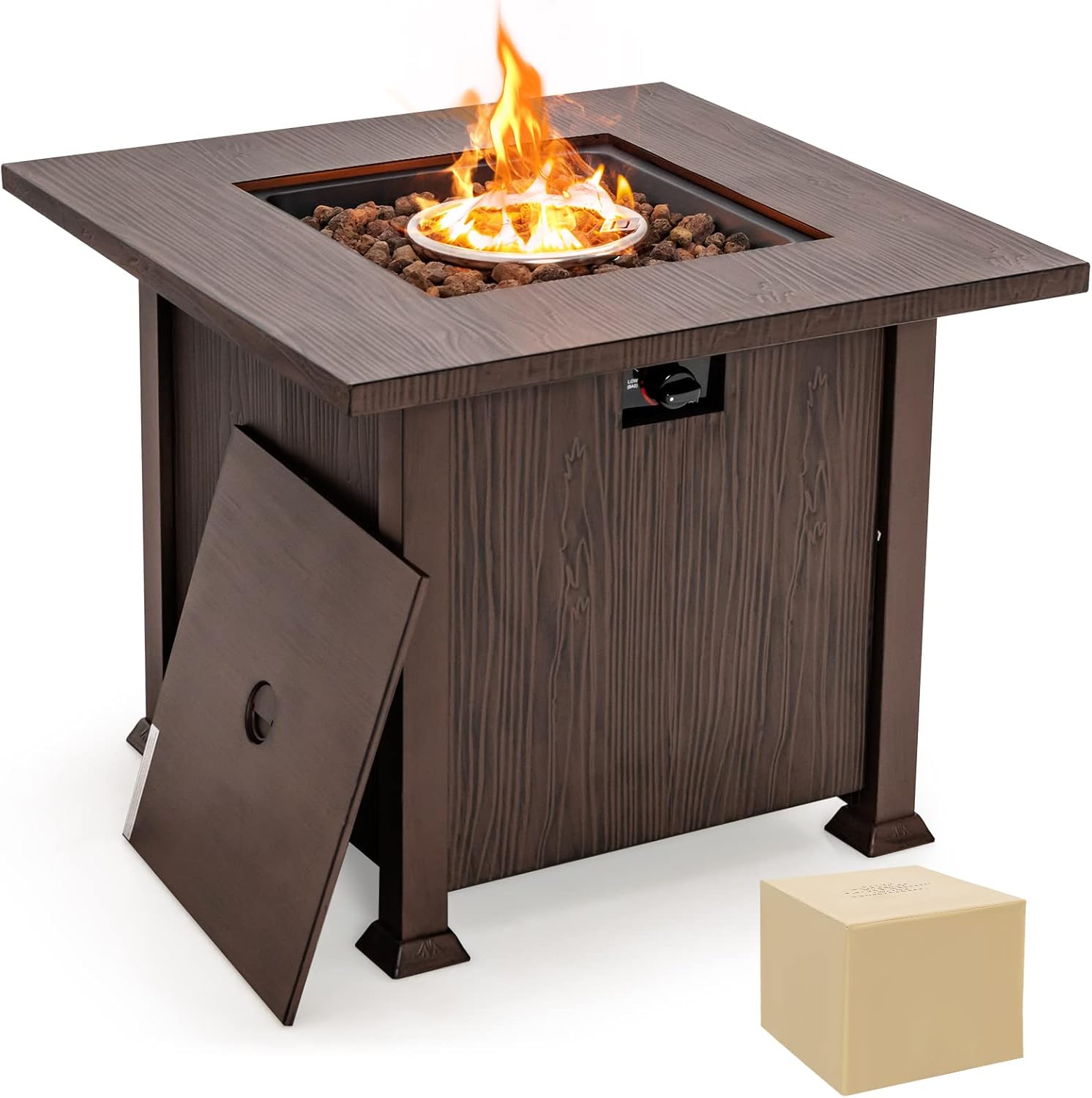 Giantex Gas Fire Pits for Outside - 32” Patio Fire Table, Propane Table with Lid, Lava Rocks, Metal Frame, PVC Protective Cover, CSA Certification, 50,000 BTU Firepit Table for Poolside, Backyard