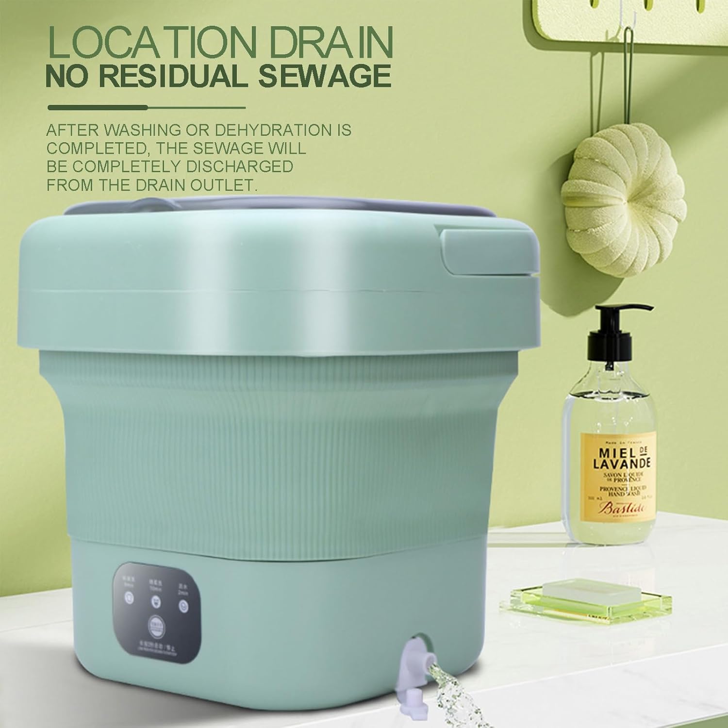 Small Portable Washing Machine, Mini Washer with 3 Modes Deep Cleaning for Underwear, Baby Clothes, Or Small Items, Foldable Washing Machine for Travel, Apartments, Campin (Color : Green)