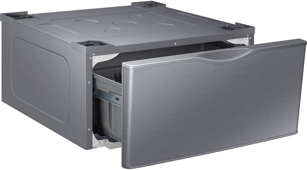 SAMSUNG 27-Inch Washer Dryer Pedestal Stand w/ Pull Out Laundry Storage Drawer, Stainless Steel, WE402NP/A3, Platinum