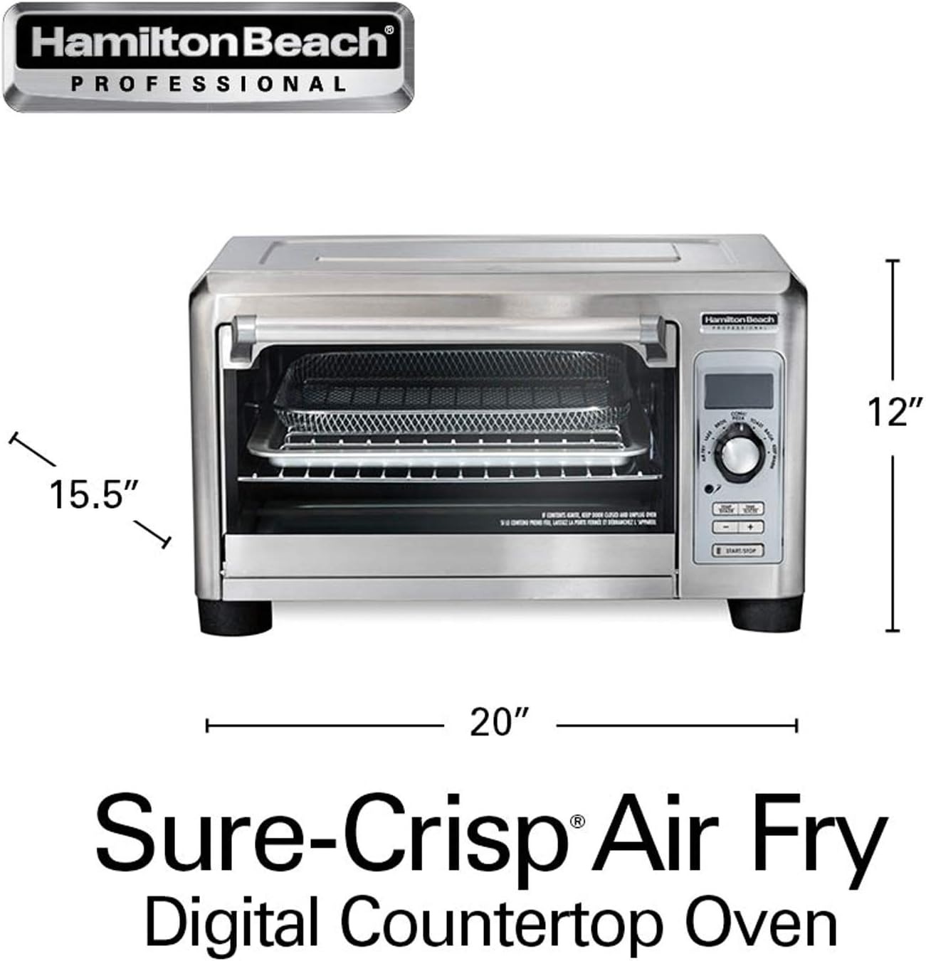 Hamilton Beach Professional Sure-Crisp Digital Toaster Oven Air Fryer Combo, 1500W, Fits 12” Pizza 6 Slice Capacity, Temperature Probe, Stainless Steel (31243)
