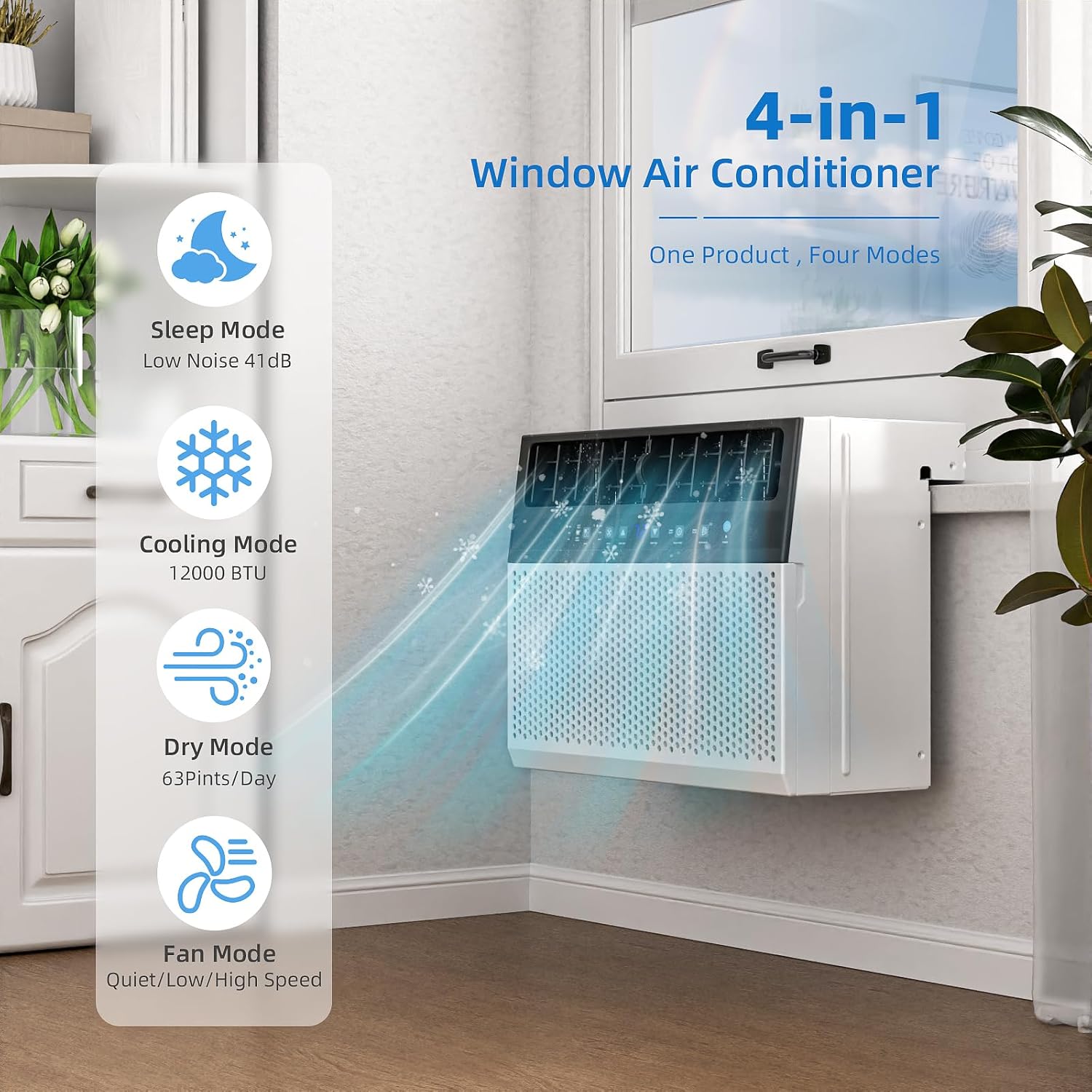 Antarctic Star 12,000 BTU U-Shaped Window Air Conditioners, Air Condtioner Window Unit Cools up to 550 Sq.Ft, Energy-saving Window AC Units, 6 Modes 24H Timer, Easy to Install, White