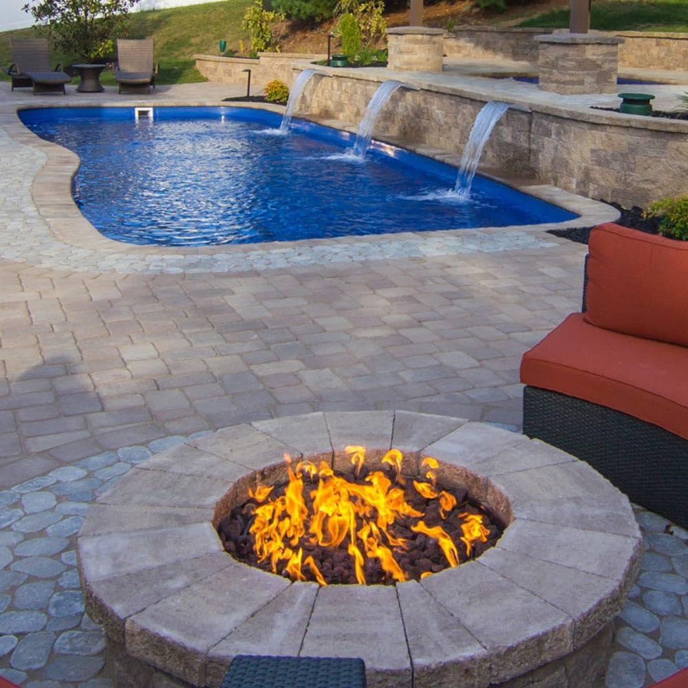 HPC Match Lit Fire Pit Burner Kit (FPS48HCKIT-PAN-NG-MSCB), Round, 48-Inch Burner, 54-Inch Flat Pan, Natural Gas, Polished Chrome, with Flange, Key, Valve, Flex Line and Fittings