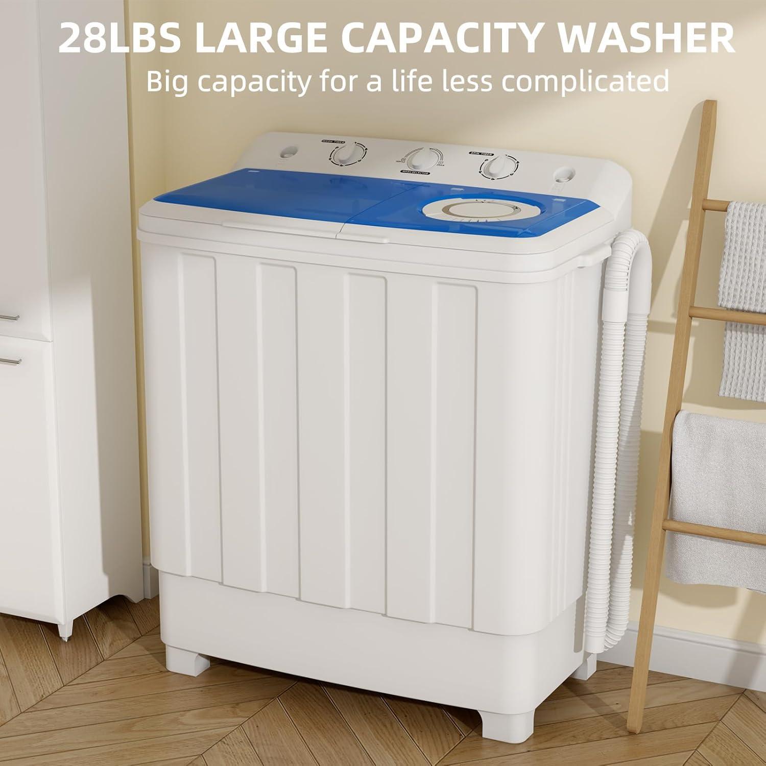 Zynkez Portable Washing Machine, 28Lbs Compact Twin Tub Laundry Washer with Built-in Drain Pump, Semi-Automatic 18Lbs Washer and 10Lbs Spinner Combo for Apartments, Dorms, RVs