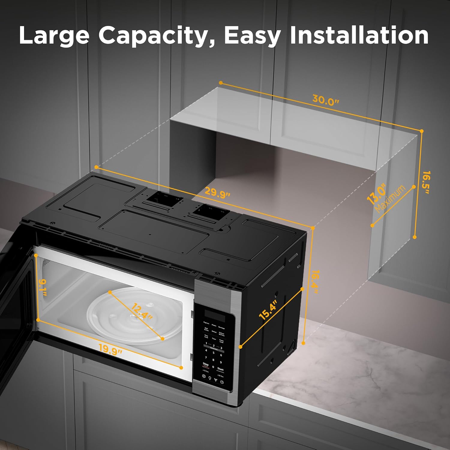 BLACK+DECKER Over the Range Microwave Oven with Vent and One-Touch Auto Cooking, 1.7 cu. ft. OTR Over Stove Microwave, Stainless Steel, 1000 Watts, EM044K6CE-SS