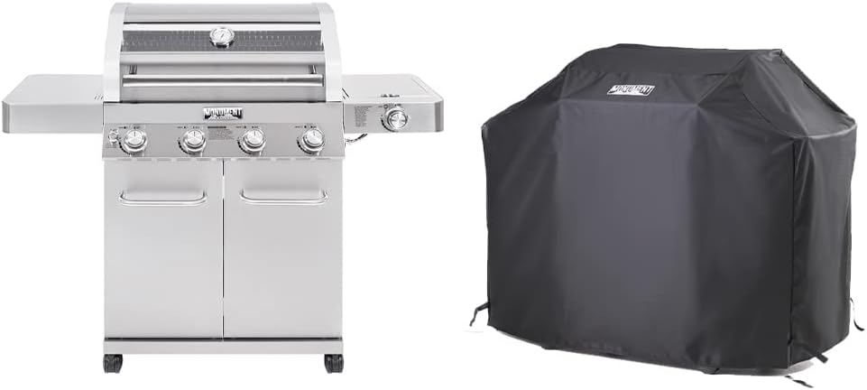 Monument Grills Larger Convertible 4-Burner Natural Gas Grill Stainless Steel Cabinet Style Propane Grills with BBQ Cover(2 Items), Outdoor Use