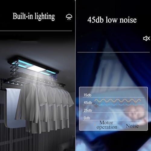 Ceiling Electric Clothes Dryer with Remote Control & LED Light, 35kg Load, Adjustable Height, Indoor Towel & Laundry Rack, 20 Hanging Holes, Quiet Operation(Black)