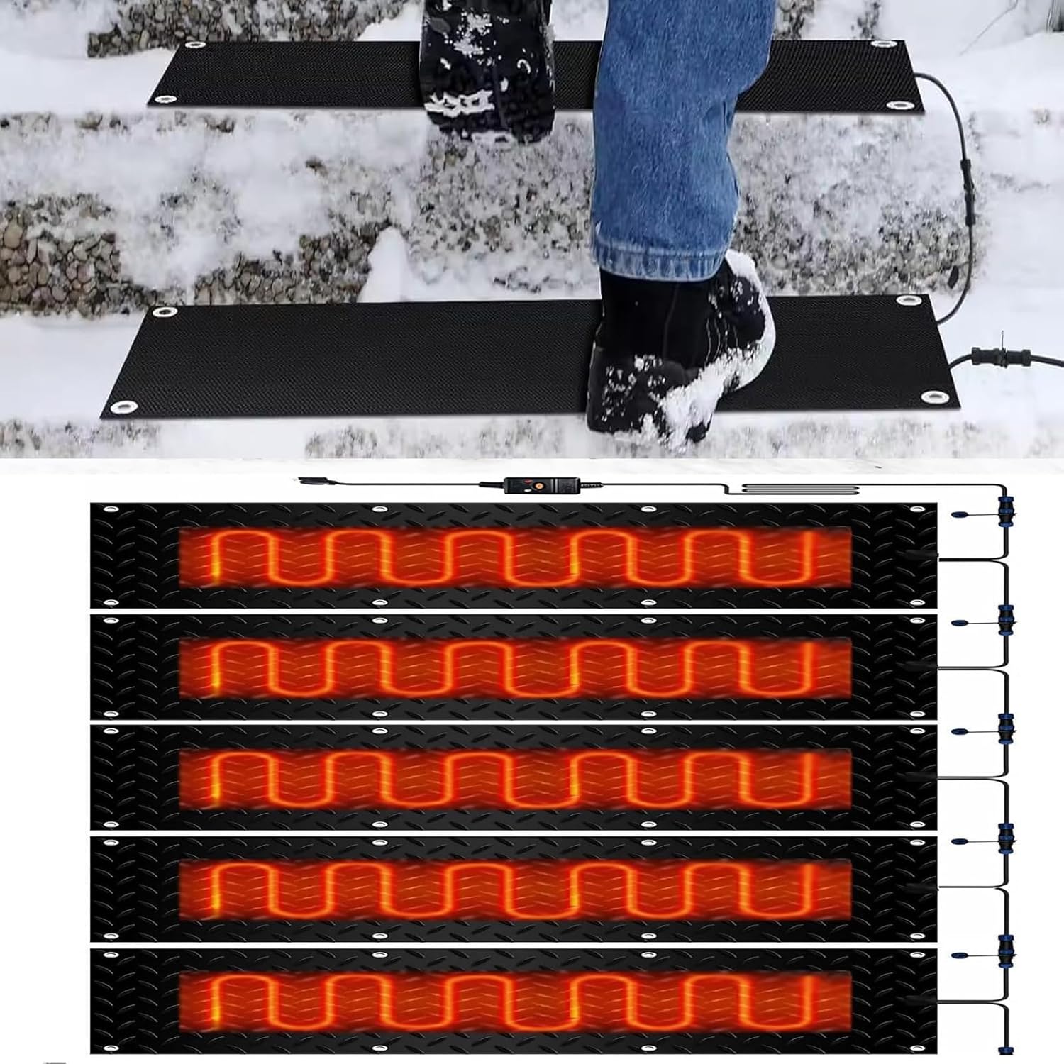 Snow Melting Mats for Outdoor Use - Non-Slip Electric Mats for Snow Removal - Ideal for Stairs, Garages, and Pathways(40x200cmx5Pcs)
