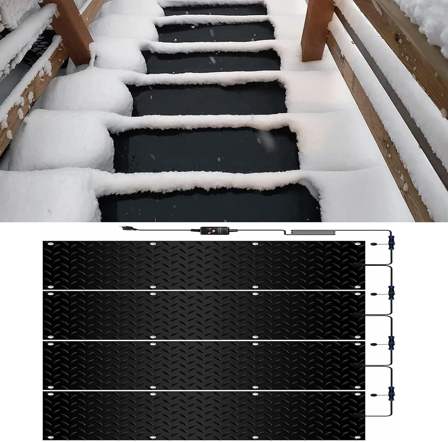 Outdoor driveway snow melting mat, non-slip heated sidewalk mat, heated snow melting mat for sidewalk stairs, outdoor heating mat for winter snow removal, heated snow melting mat(4 Pcs,30x120cm/12x48i