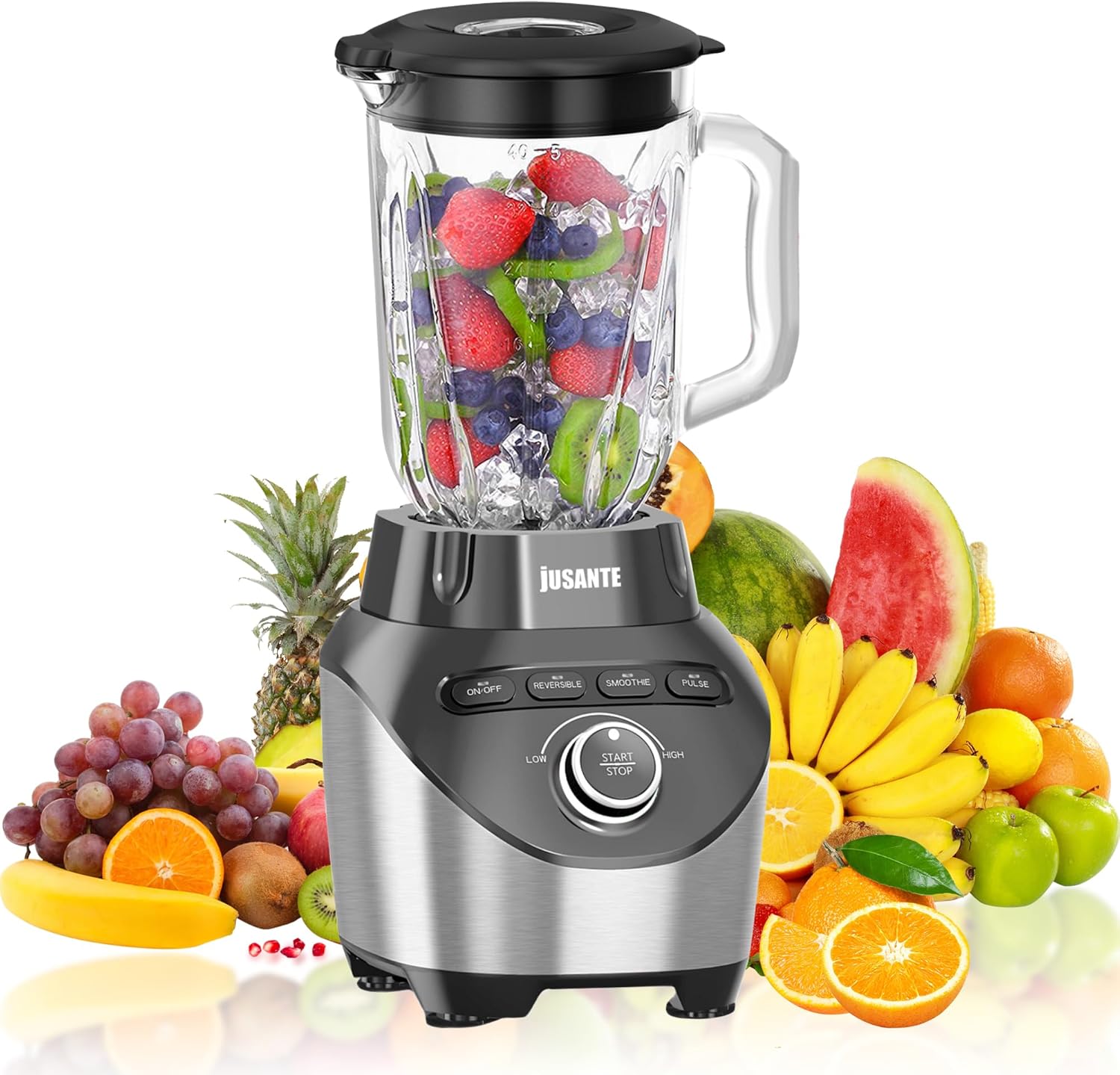 Professional Blender with 1200 Watts and 64 oz Glass Jar Kitchen Countertop Blender for Shakes and Smoothies with High Speed Total Crushing Smoothie Blender Black for Smoothies Frozen Drinks