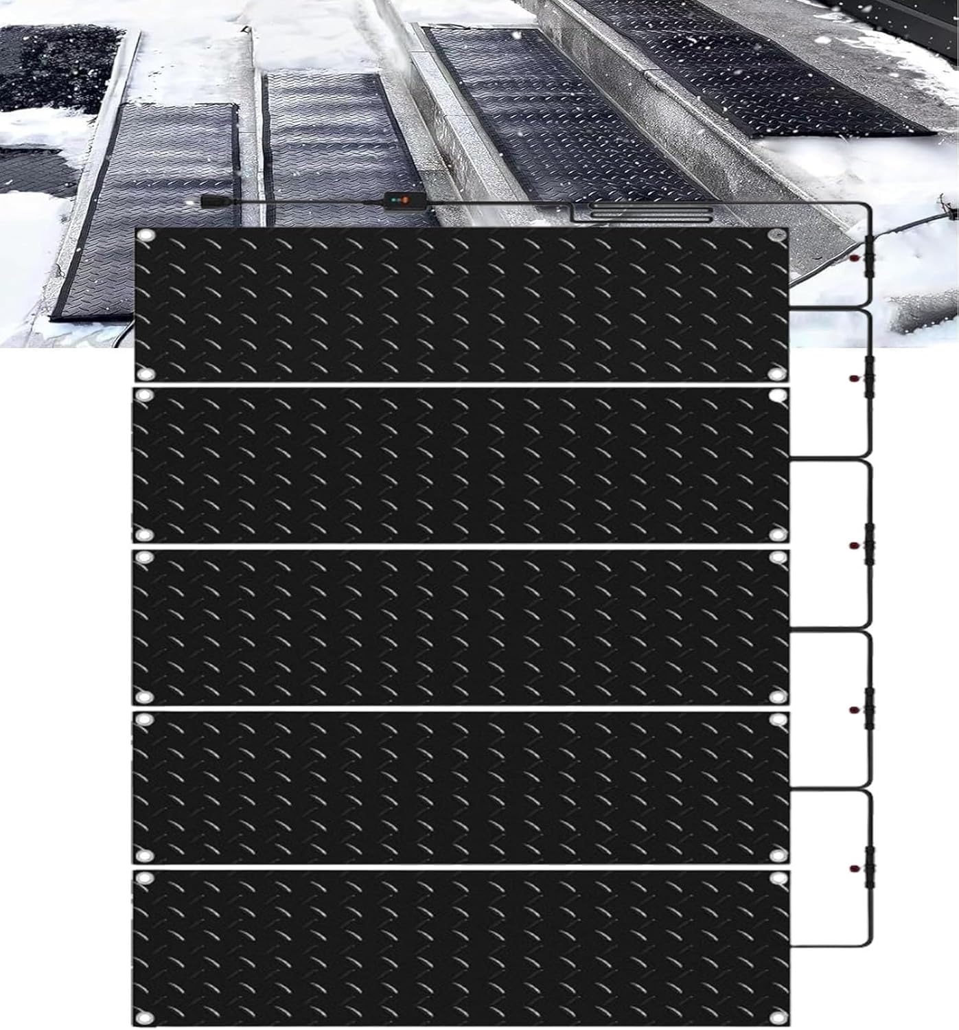 Heated Snow Melting Mats, 1/2/3/4/5 pcs Non Slip Rubber Heated Mat,Winter Snow and Ice Melting Mat 2 in/h Speed Melting for Winter Outdoor Stairs Doorways Walkways(5 Pcs,30x150cm/12x60in)