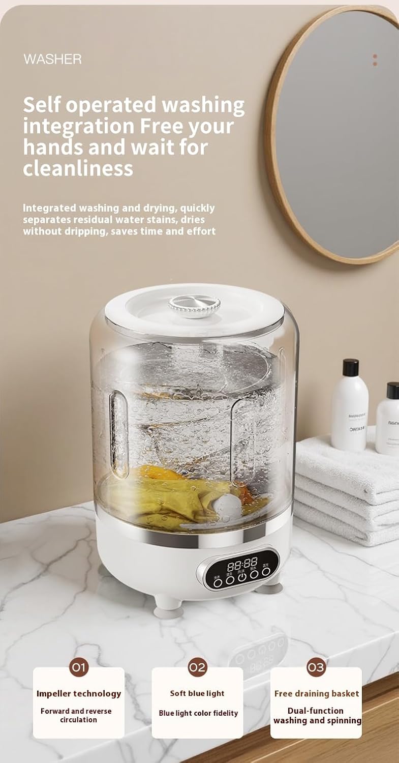 Portable Underwear Washer - Cordless & Rechargeable Mini Laundry System，Complete Compact Washer/Spinner for Delicates: Bras, Underwear, Socks & Baby Clothes (Pink)