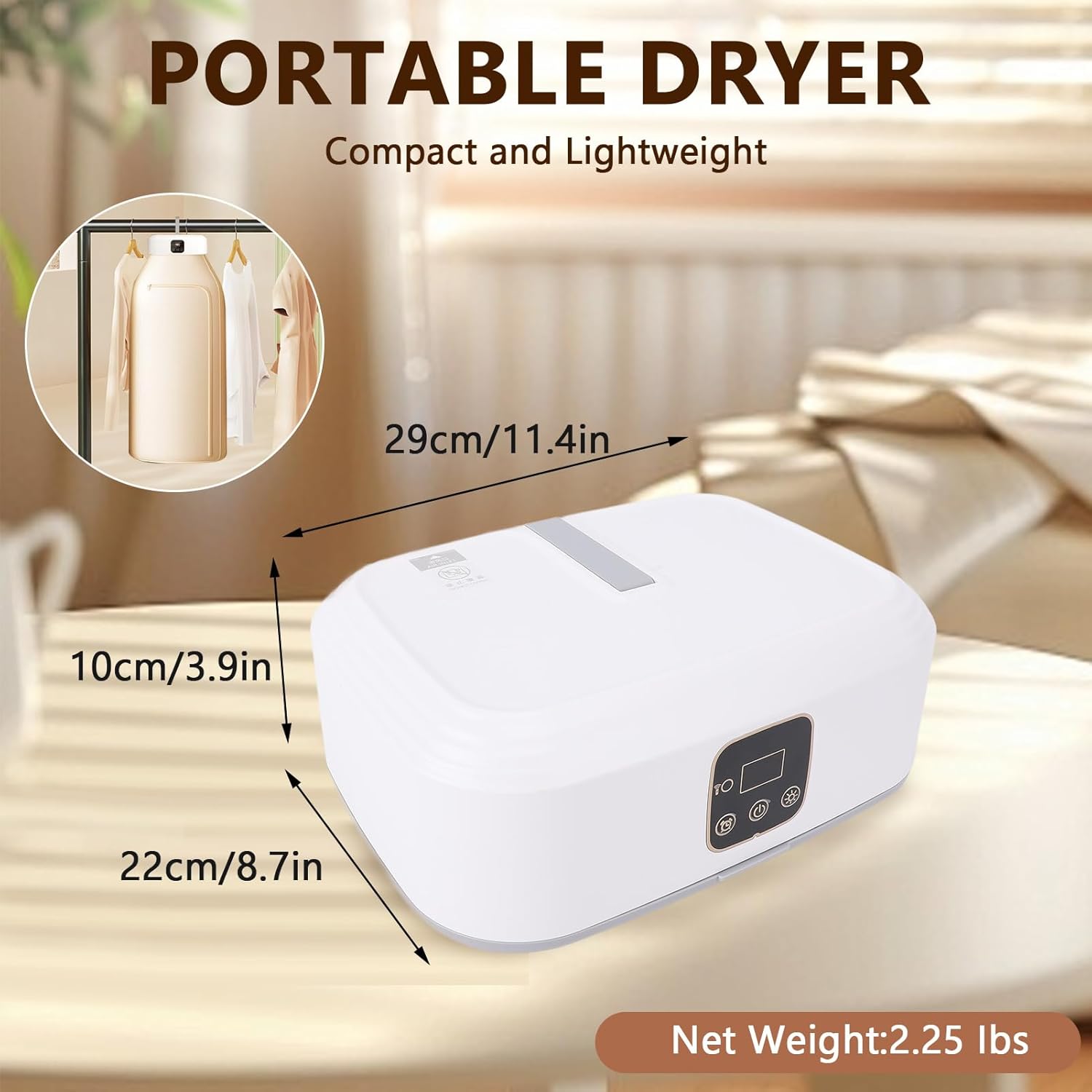 Portable Clothes Dryer, Mini Laundry Dryers with Remote Control, Travel Clothes Dryer for Apartment, RV, Dorm, for Light Clothes, Underwear, Baby Clothe