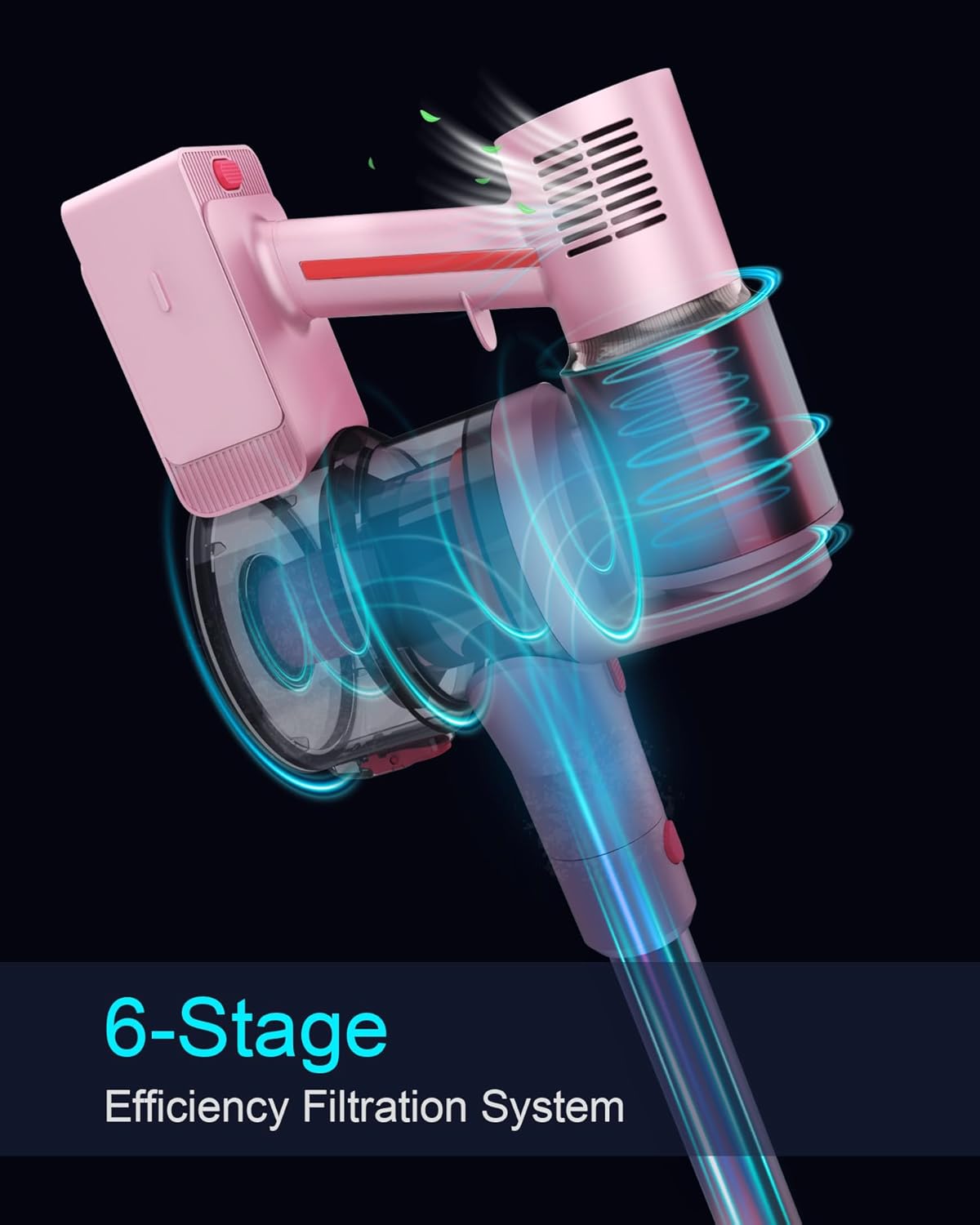 Pink Cordless Vacuum Cleaner, 550W 45KPA Turbo Suction, 60 Mins Runtime, Self-Standing with LED Display, Anti-Tangle Brush, Stick Vacuum Cleaner for Home Hardwood Floor, Carpet, Pet Hair