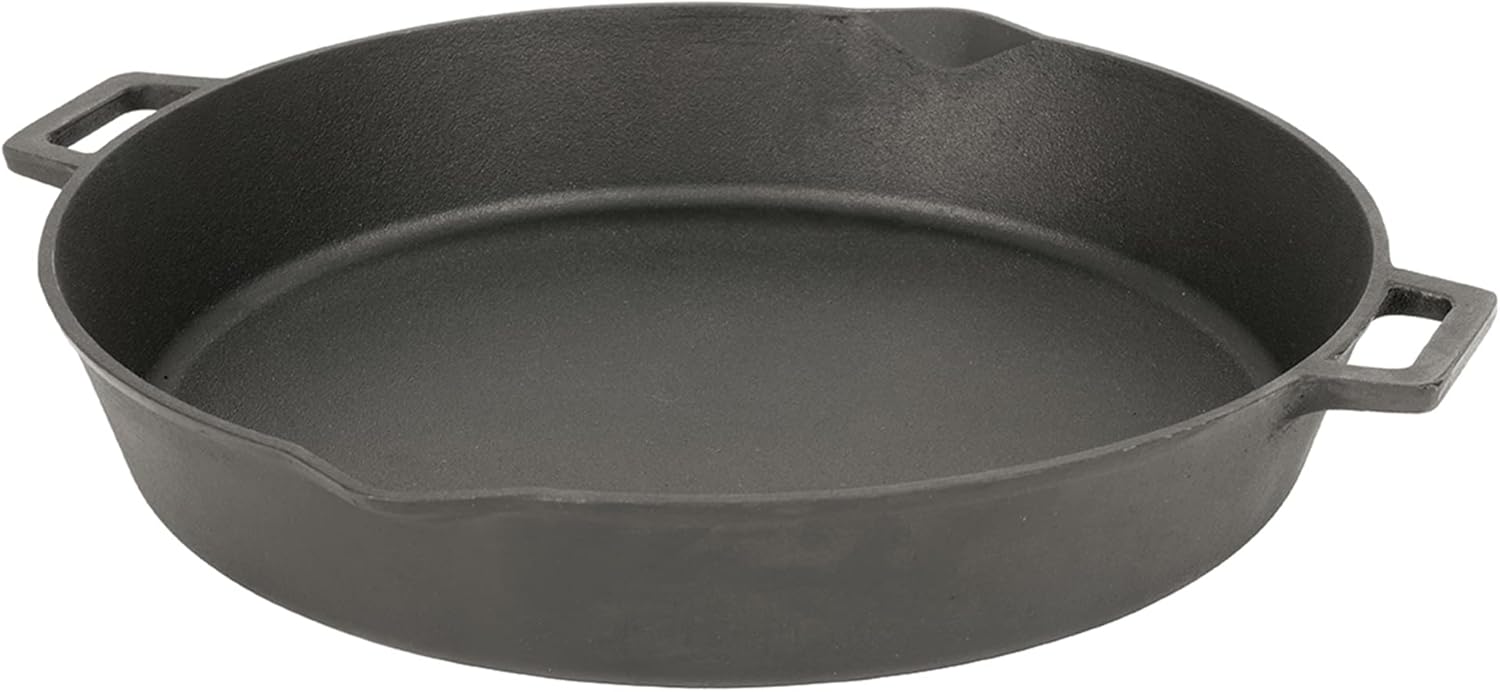 Bayou Classic 7439 16-in Cast Iron Double-Handled Skillet w/Pour Spouts Features Large Loop Handles Perfect For Breakfast Roast Pan Frying Sautéing and Baking