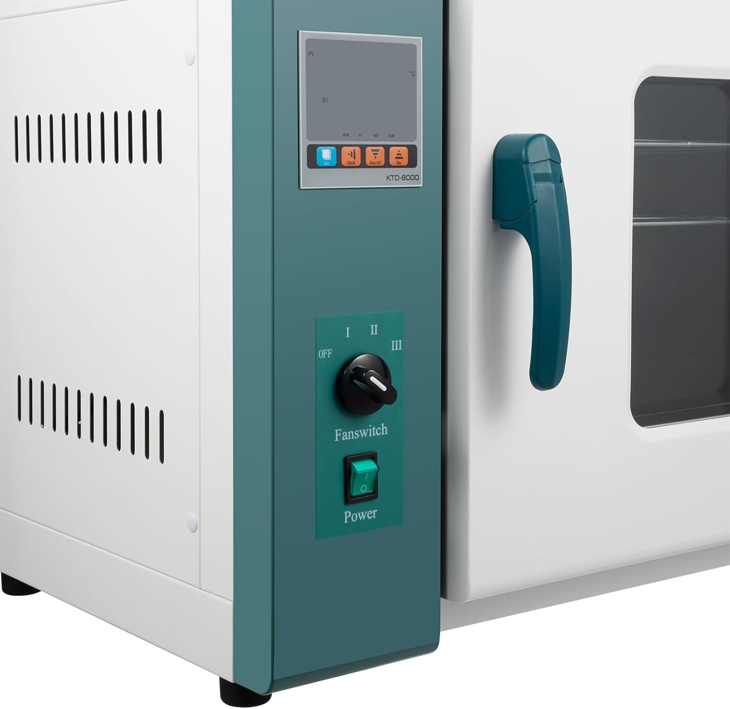 Electric Blast Drying Oven, 45L/12Gal Capacity, Temperature Range RT+10°C to 300°C,for Industrial Laboratory Pharmaceutical UsWhite and Green