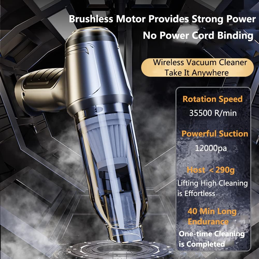 Handheld Vacuum and Blower Cordless, 12000pa Strong Suction 120W High Power Car Vacuum Cleaner and Blower, Portable Rechargeable Car Vacuum Cordless Air Blower for Car, Computer, Pet Hair (G
