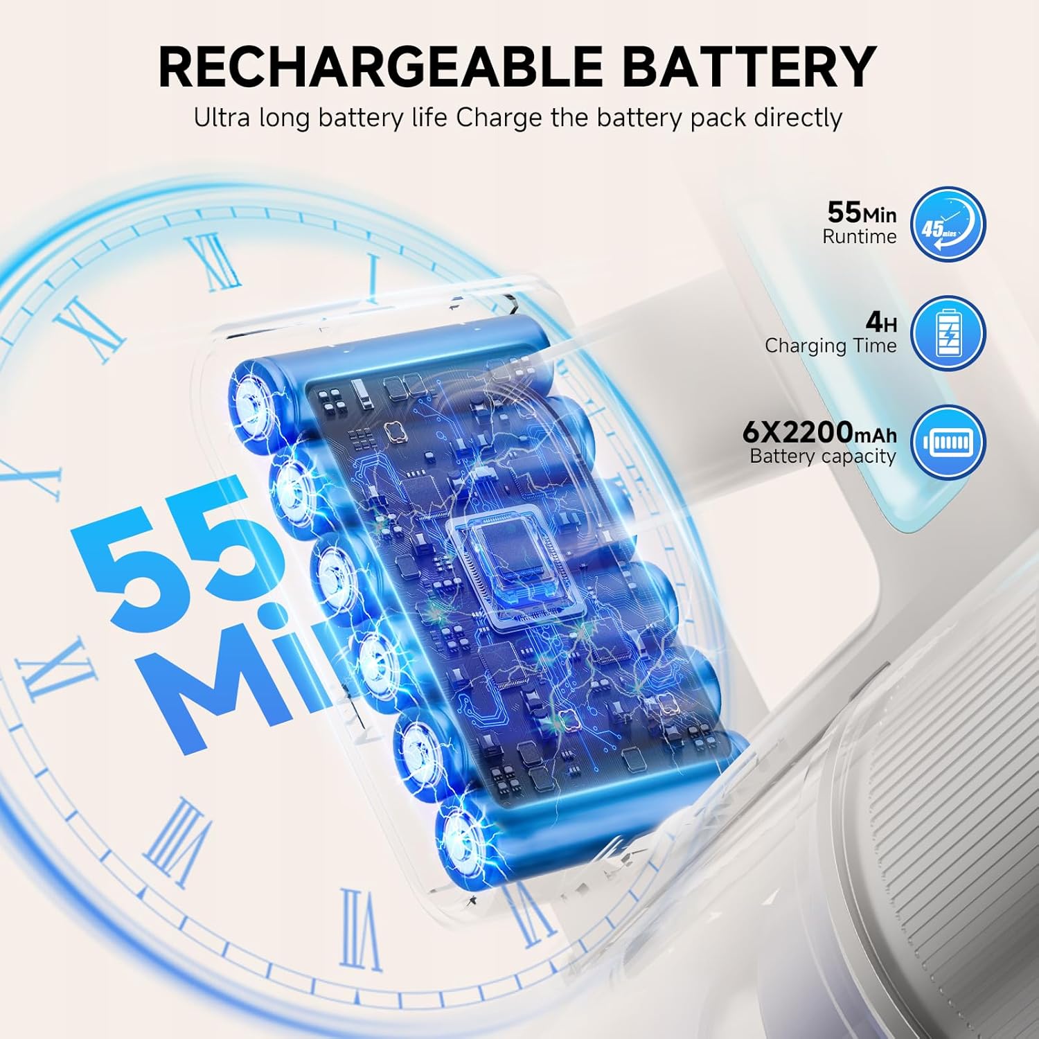 Cordless Vacuum Cleaner, 8 in 1 Powerful Stick Vacuum with 50Mins Rechargeable Battery, Vacuum Cleaners for Home Anti-Tangled Lightweight Handheld Vacuum for Hardwood Floor, Carpets, Pet Hair, Blue