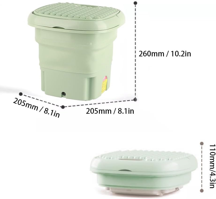 Portable Washing Machine, 11L Upgraded Capacity Foldable Washer with 3 Modes Mini Compact Washing Machines Deep Cleaning Underwear for RV Apartments Camping Dorm Hotels US Plug 110V-240V(Green)