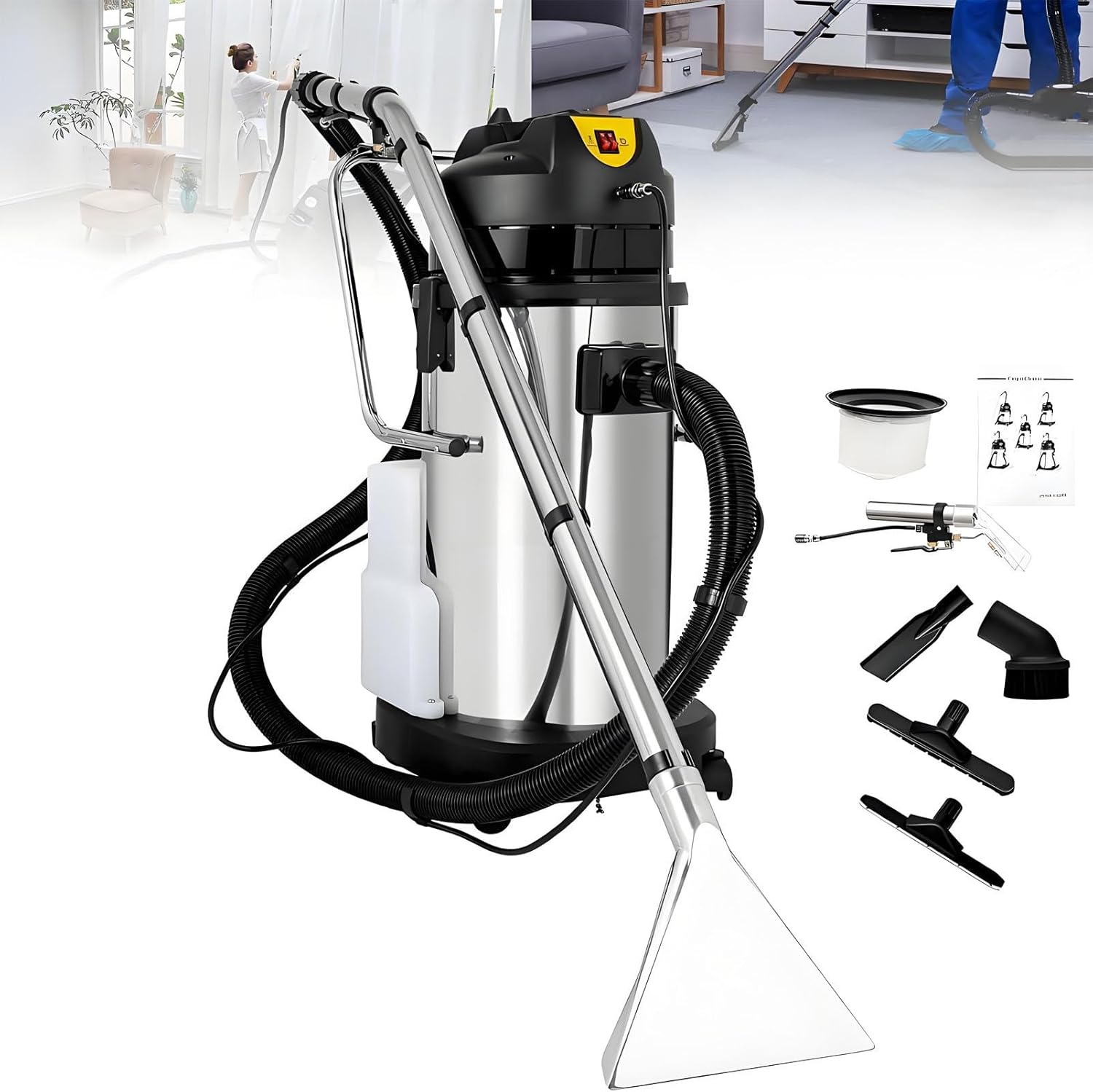 Commercial Carpet Cleaning Machine, Wet Dry Vacuum Cleaner for Carpet/Floor/Auto Detailing, 1034W 230mbar Suction, Stainless Steel Body 40L/10.56gal (40L)
