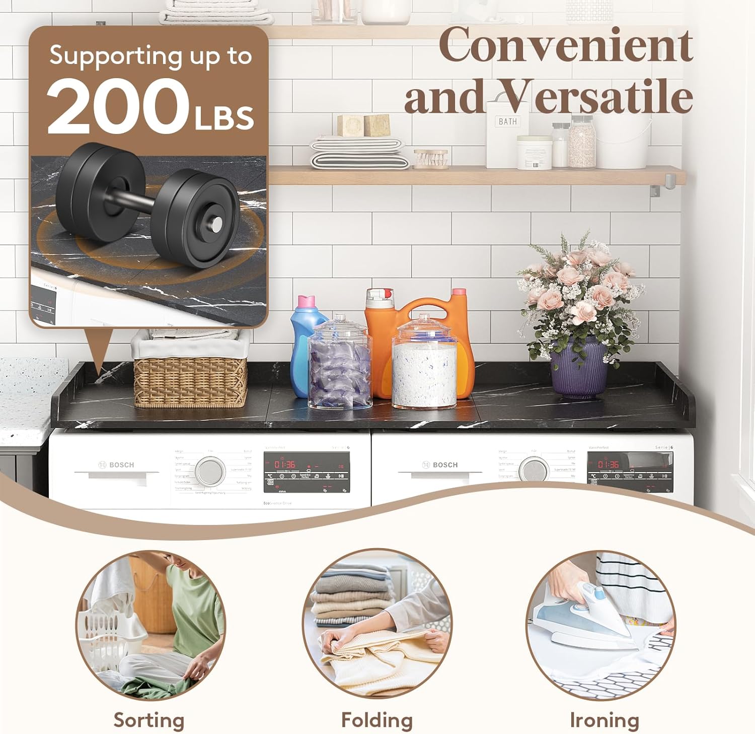 Lifewit Washer Dryer Countertop, Melamine Covers with Edge Rails for The Top, Laundry Room Storage and Organization, 54